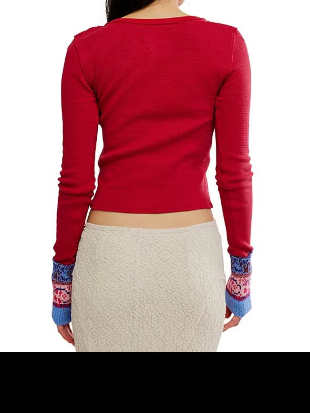 NWT🌷Free People Embroidered Trim Crew Neck Long Sleeve Cardi Top